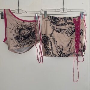 SHEIN Pink and Tan Two Piece Set